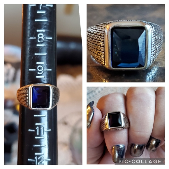 Genuine 4ct Multi-faceted Blue Sapphire Ring Size 10 - Picture 8 of 8